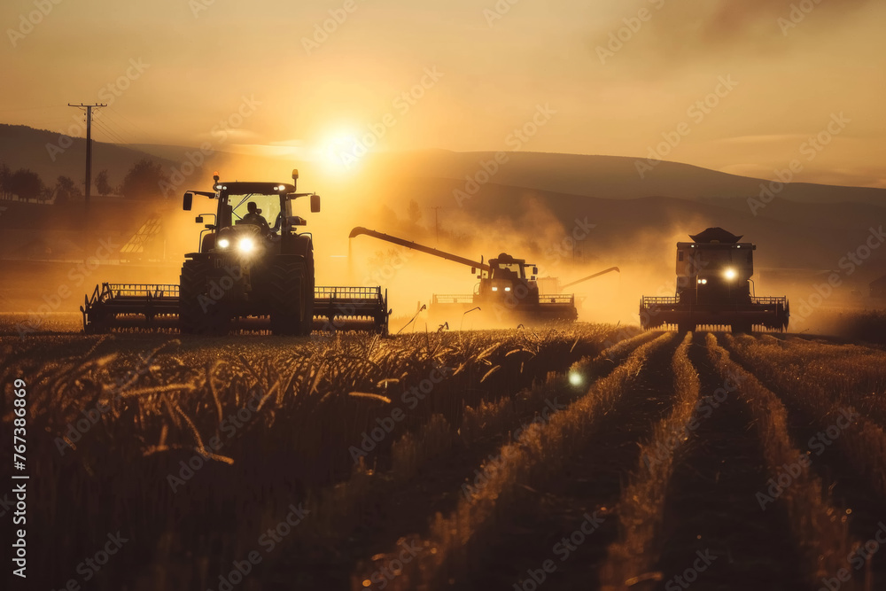 Fototapeta premium Harvest Silhouette at Sunset