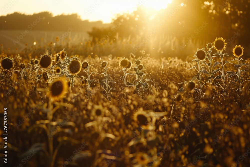 Harvesting Sunflowers at Sunset