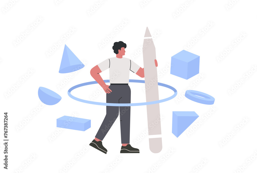Digital art concept 3D illustration. Professional 3d artist making 3d ...