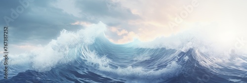 Panoramic banner with a spectacular raging ocean on a sunny day. Copy space photo