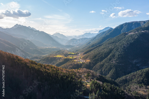 Beautiful aerial view of Val Resia valley in Friuli Venezia Giulia region, Italy