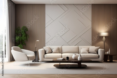 Dive into the visual appeal of a 3D wall mockup in a modern Scandinavian living room, adding a touch of sophistication to the clean and functional design.