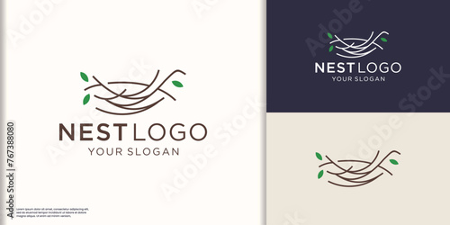 Abstract nest icon logo illustration symbol nest nature line concept.