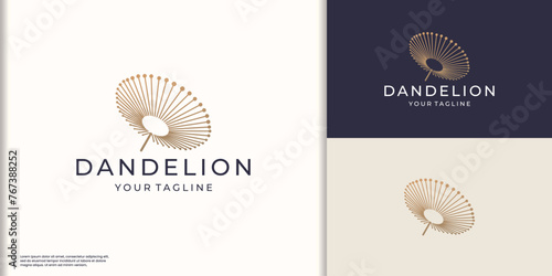geometric line circle style logo dandelion design template.