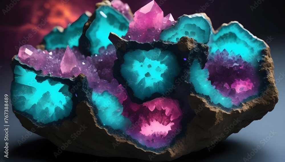 Neon Glowing Sulphuric 3D Realistic Crystals In A Upscaled 4
