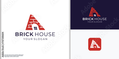 Vector logo template for real estate or building company. Illustration of roof made of bricks.