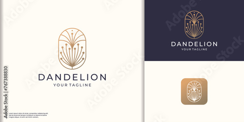 hand drawn abstract Dandelion flower logo. feminine design, luxury nature, line art style, element.