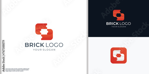 Red bricks logotype, modern property home building icon symbol vector illustration