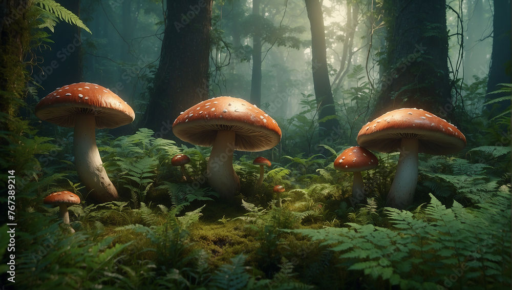 Fototapeta premium red mushroom in the forest, mushroom in the forest, mushrooms in the forest
