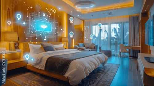 Interior of interactive multifunctional bedroom, technology meets design © Prostock-studio