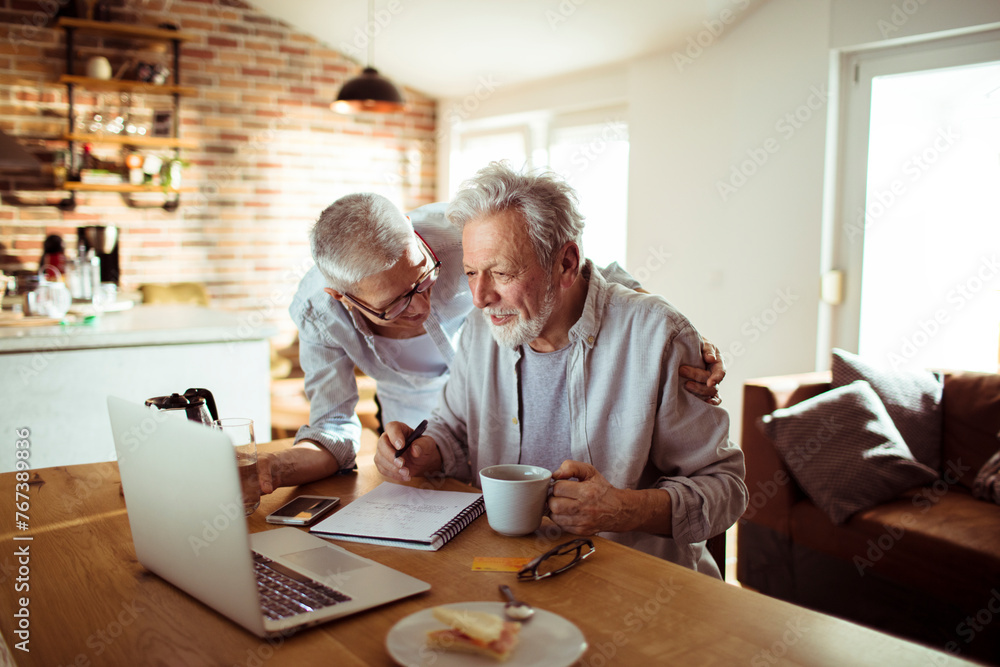 Senior couple using laptop at home Senior couple using laptop at home