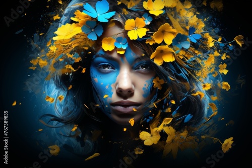 Celebrate ukraine independence day with girl in blue and yellow national colors design