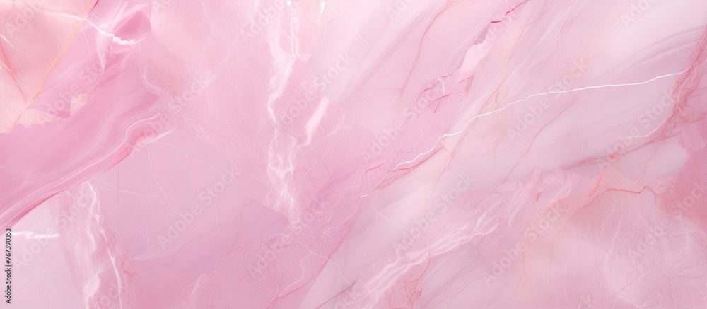 Fototapeta premium A pink marble background featuring a central pink flower surrounded by elegant swirls and patterns