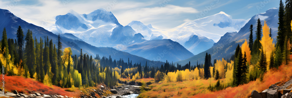 Stunning display of Fall Colors in British Columbia - A Symphony of Red, Orange, and Yellow - obrazy, fototapety, plakaty 
