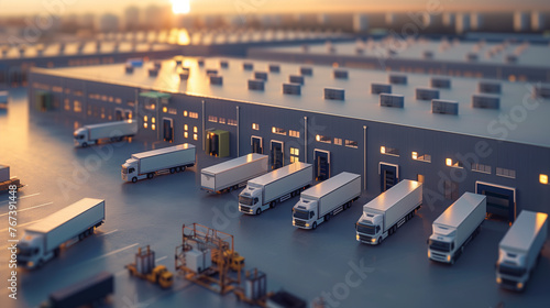 Fleet of Trucks Parked in Front of Warehouse © sandsun