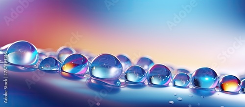 Capture a detailed image showcasing a cluster of liquid droplets resting on a solid area
