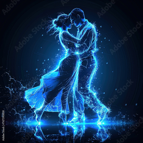 Silhouette of Dancing couple isolated on a Black background. Design of clothes, albums, notebooks.