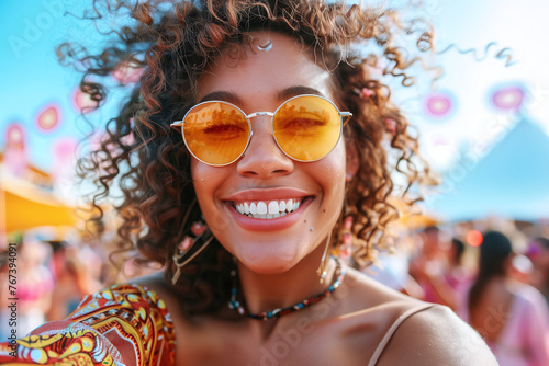 Joyful Festival-Goer in Stylish Sunglasses