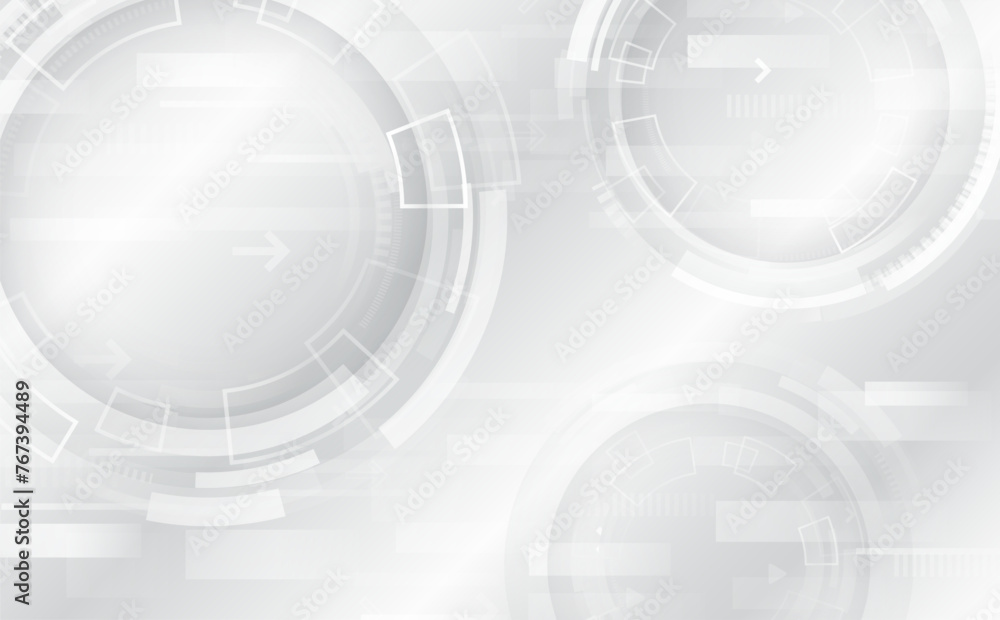 Obraz premium Abstract hi tech communication for presentation or banner. Sci-fi gray background with various technology elements. Science concept, circles with shadows and lines.