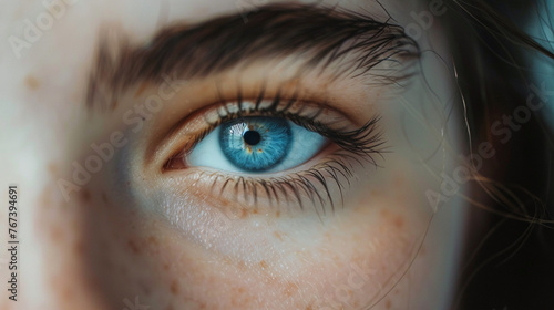 close up of a female blue eye, 