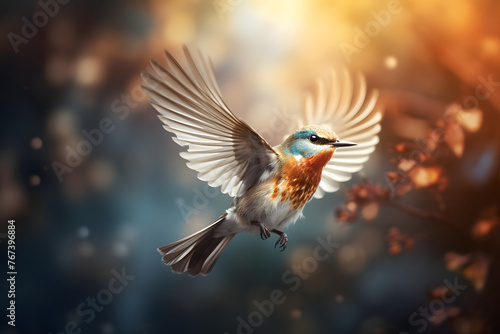 Flying Bird with motion blurred background, flying bird, bird in the air, flying bird