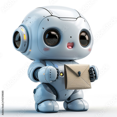 Marketing automation, email software, artificial intelligence. Robot holding envelope or email
