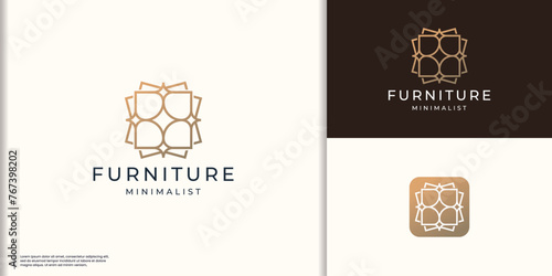 creative interior inspiration abstract logo in square concept with minimalist line art style design template.