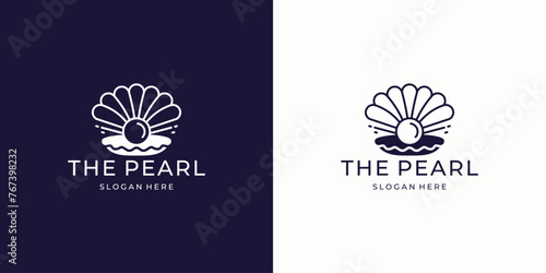 Pearl jewelry logo in luxury and elegant for beauty cosmetic industry on black and white background.