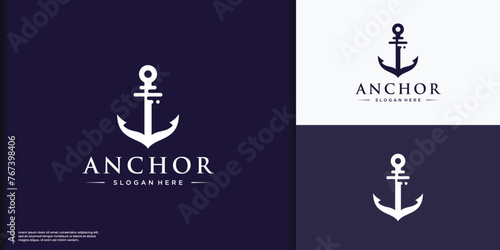 marine retro emblems logo with anchor and rope, anchor logo inspiration.	