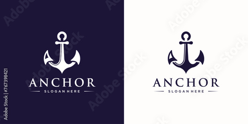 marine retro emblems logo with anchor and rope, anchor logo inspiration.