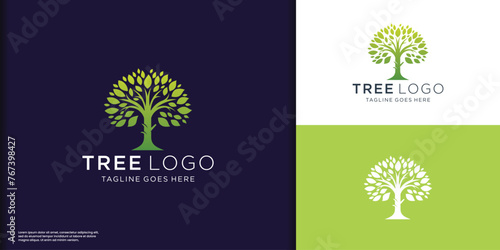 Tree vector icon. Nature trees vector illustration logo design with gradient green color. photo