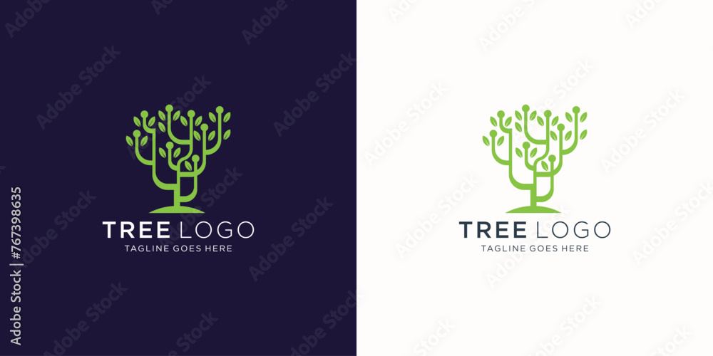 minimalist tree growth logo inspiration. Eco green plant vector illustration.