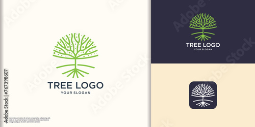 Root Of The Tree logo illustration. Vector silhouette minimalist of a tree plant design.