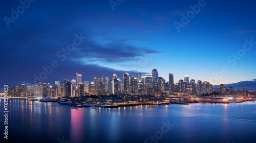 Panoramic view of San Francisco skyline at dusk, California.