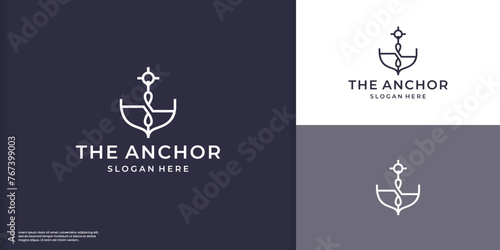 minimalist simple anchor logo inspiration. logo for Boat Ship Marine, Navy Nautical design vector