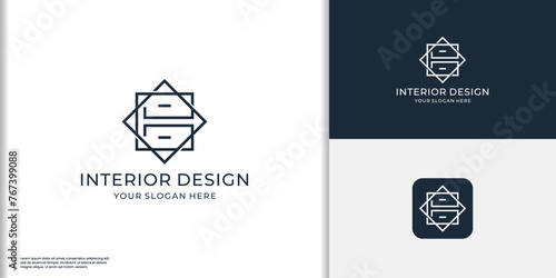 cabinet furniture logo, interior furniture gallery logo design inspiration premium vector illustration.