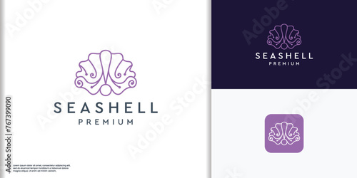 minimalist and modern Seashell logo template illustration. innovative line art pearl thin luxury concept.