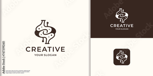 Vector Logo Illustration Intestines Style. inspiration healthy digestion vector design.
