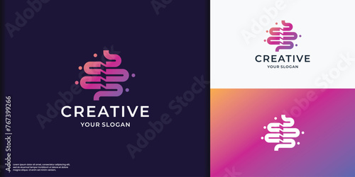 Human stomach medical structure. Creative simple line art Vector logo stomach silhouette on a dark background.