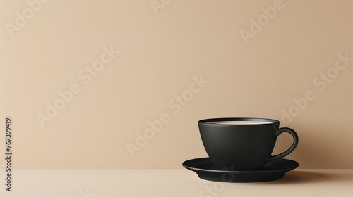  a cup of coffee with holder beige background
