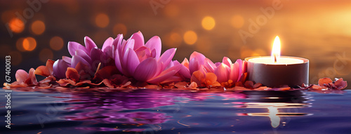 Floating candle surrounded by pink flowers