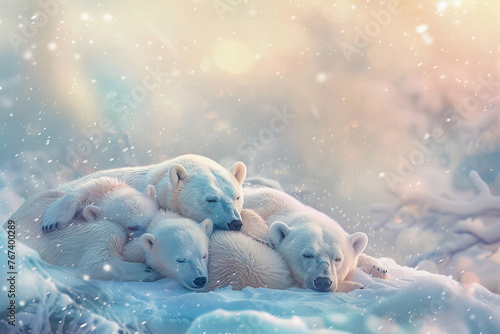 A Peaceful Slumber of Polar Bears in a Glistening Snowy Wonderland Banner