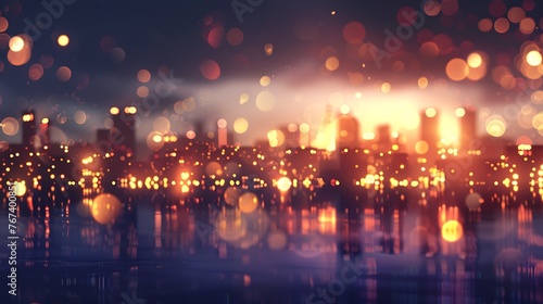 City       lights at night bokeh soft light abstract background  illustration bokeh particles  Background decoration. Generative Ai