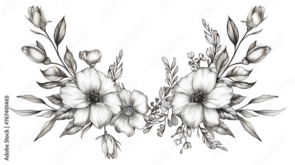 hand drawn floral and leaves wreath background design. Generative Ai