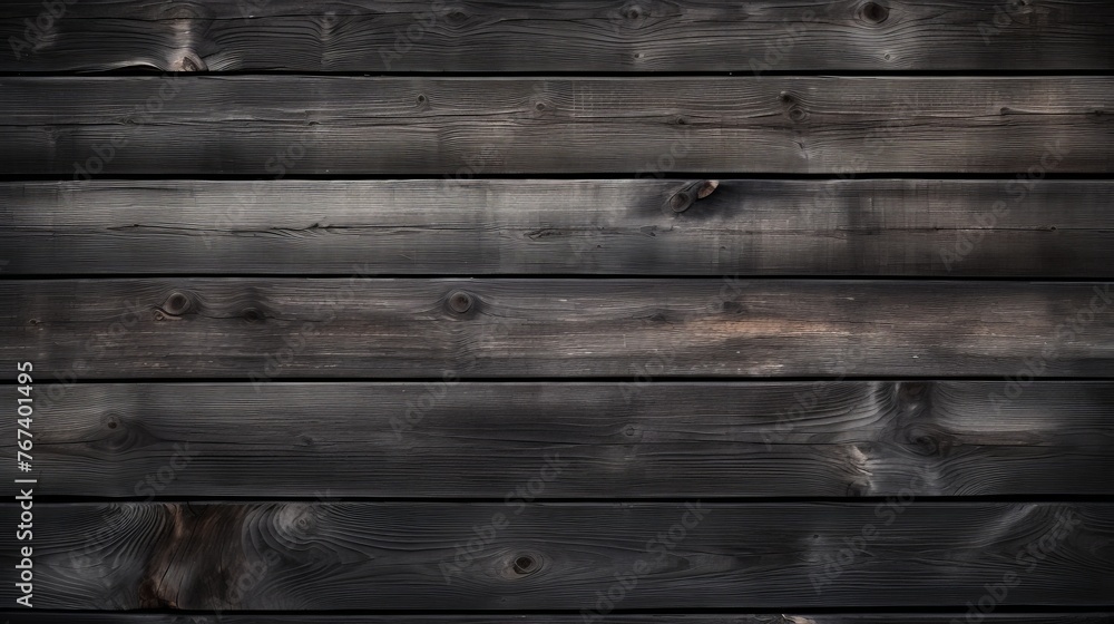 Fototapeta premium Old black gray rustic wooden boards texture - wood panel wall background, seamless long pattern