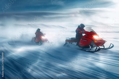 Adventurous Snowmobile Journey Through the Icy Tundra Banner