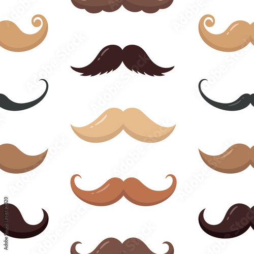 Seamless pattern with retro style mustaches in different colors. Hipster, gentleman or barbershop symbols. Vector illustration on white background.