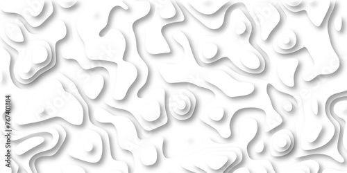 3D Papercut Stylized White topographic contour scheme and terrain. Topography grid map. Contour map background. Geographic line mountain relief. Abstract lines or wavy backdrop background.