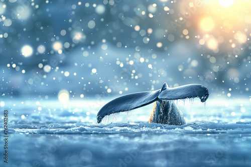 Majestic Whale Tail Emerging in Sparkling Winter Wonderland Banner © Алинка Пад