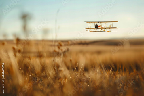 Vintage Biplane Soaring Over Golden Fields - An Inspirational Banner of Flight